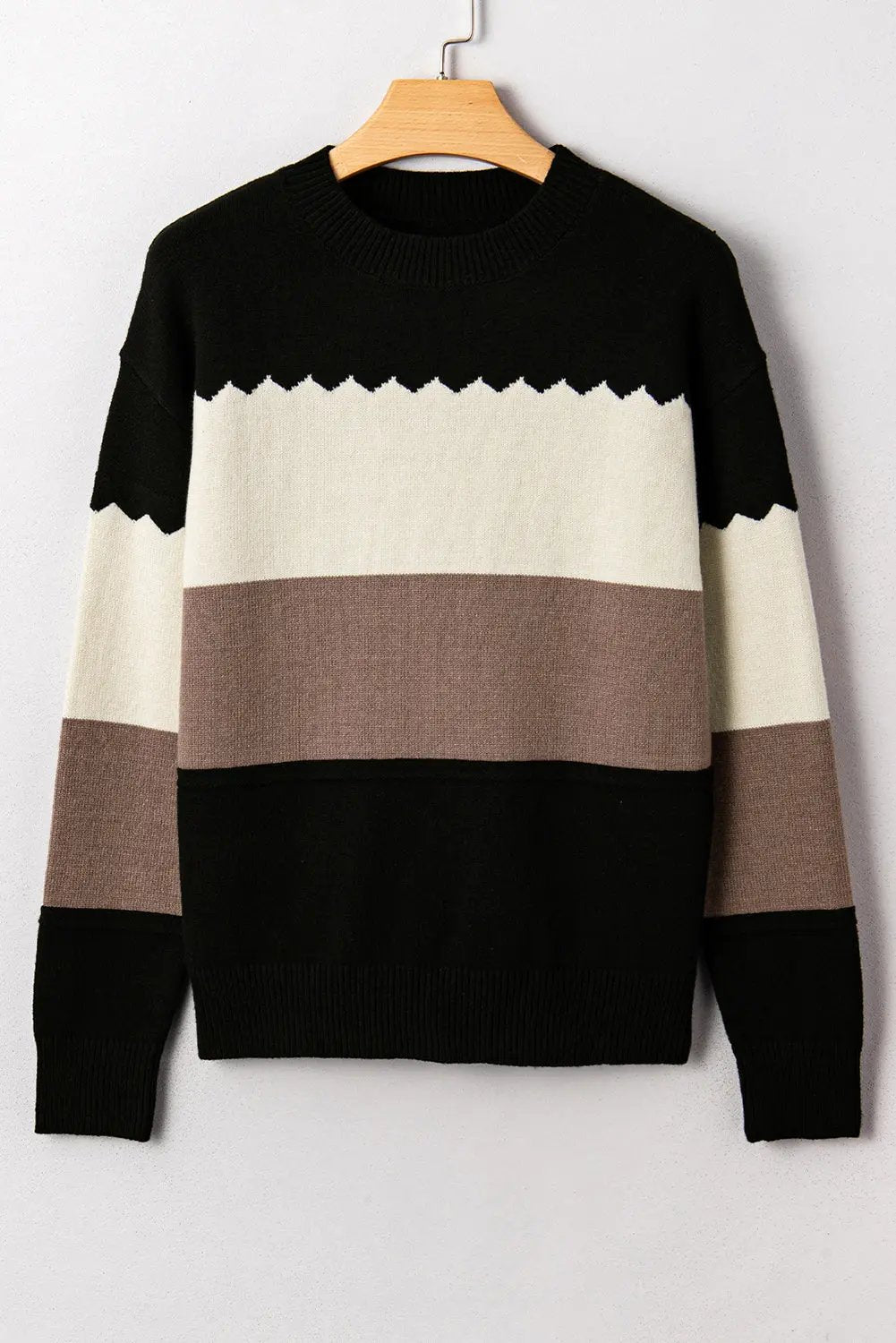 Black Colorblock Crew Neck Drop Shoulder Sweater Relaxed Fit Dear-Lover Dropshipping